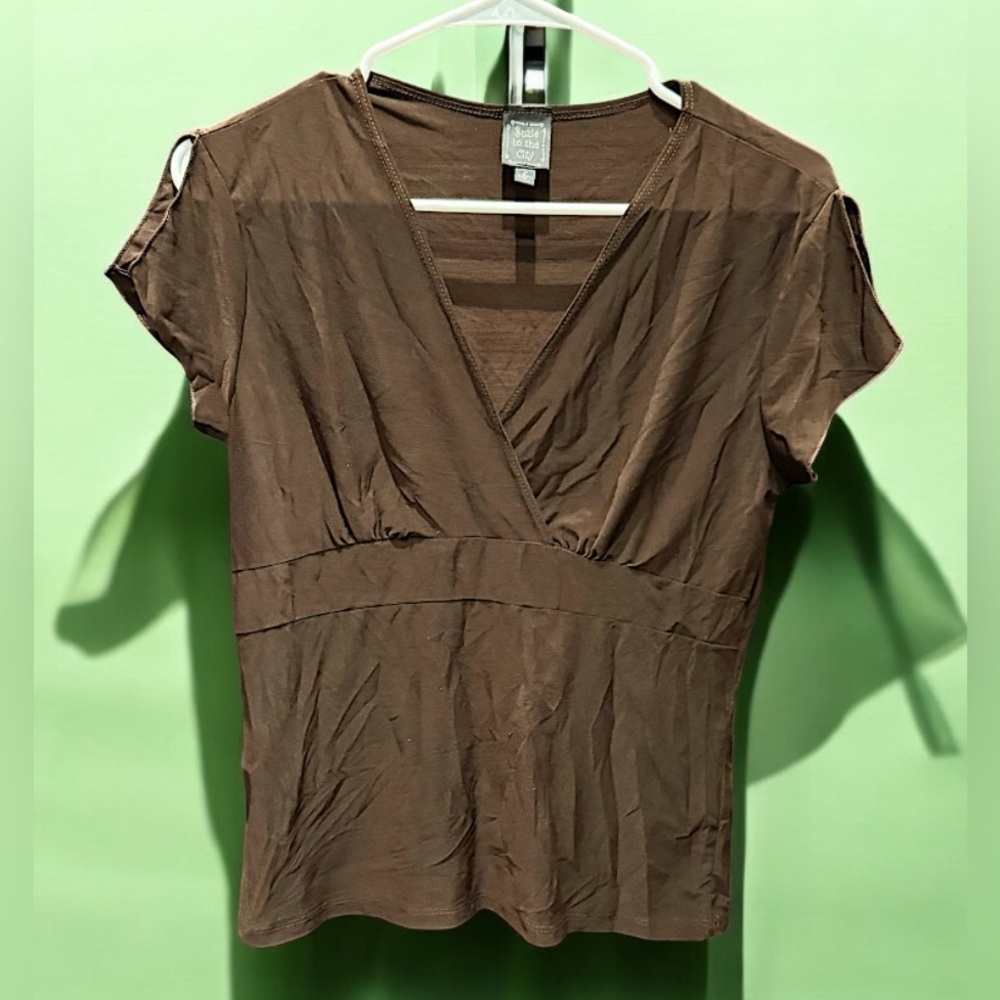Suzie in the city Brown V-Neck Women's Top LARGE